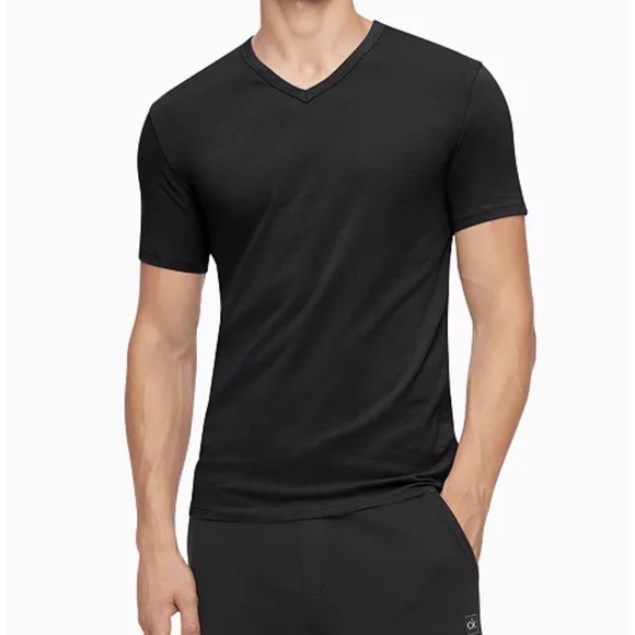 Calvin Klein Men Underwear T-Shirt V-Neck 2 Pack Cotton Stretch Black NB1179001 - Picture 3 of 11